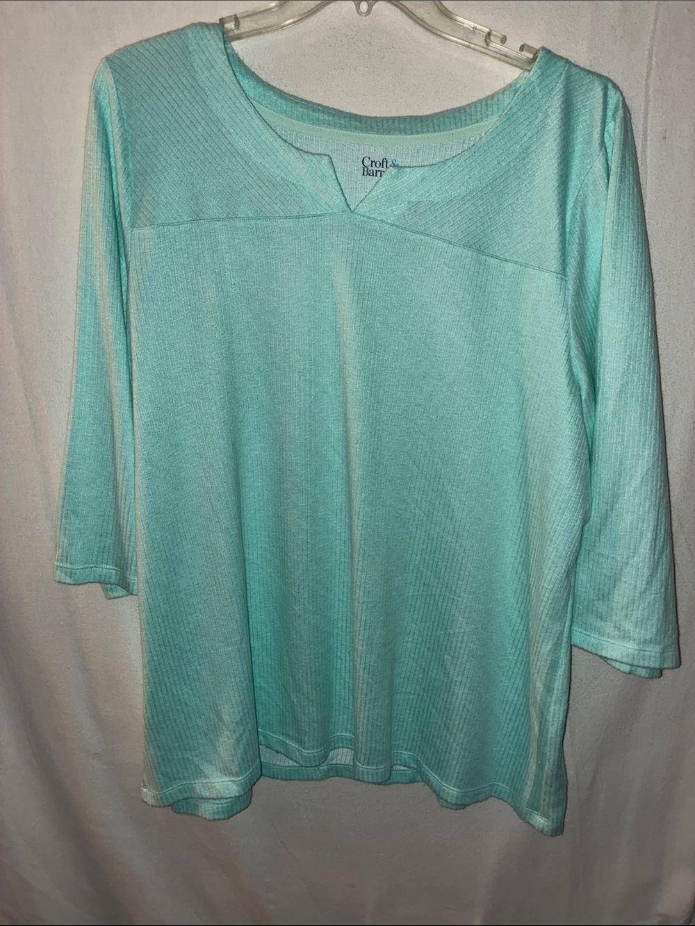 croft & barrow Women's Light Aqua Long Sleeve Split Neck PJ Top